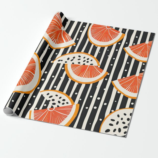 Papier Cadeau Rayures de tranches de citron bold (8) (Déroulé)