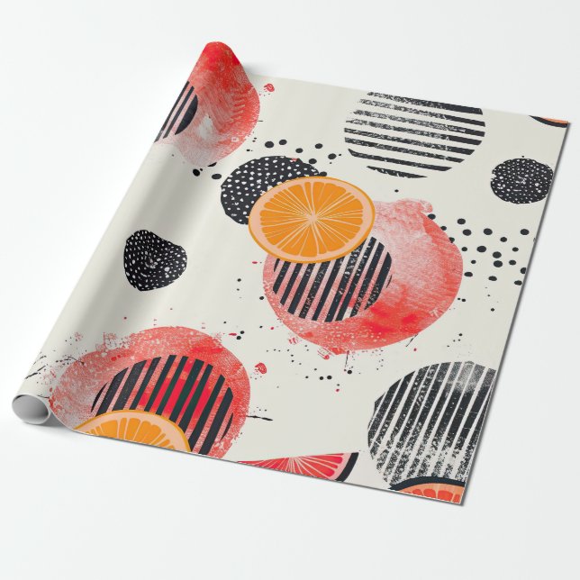 Papier Cadeau Rayures de tranches de Citrus gras (6) (Déroulé)