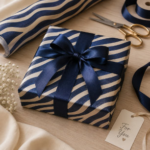 Papier Cadeau Rayures de zèbre élégantes Navy et Crème Brillante