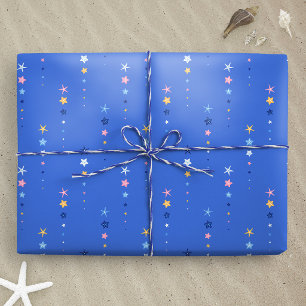 Papier Cadeau Rayures d'étoile de mer bleu cobalt côtier