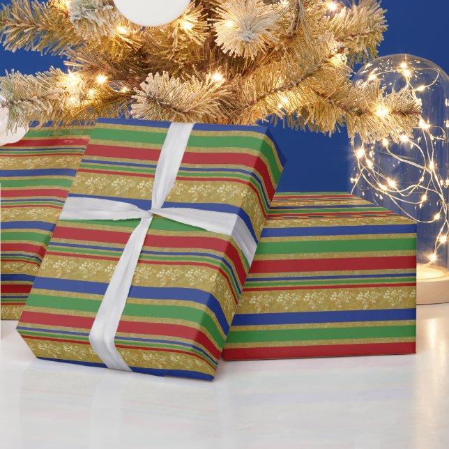 Papier Cadeau Rayures dorées festives de vacances (Vacances)