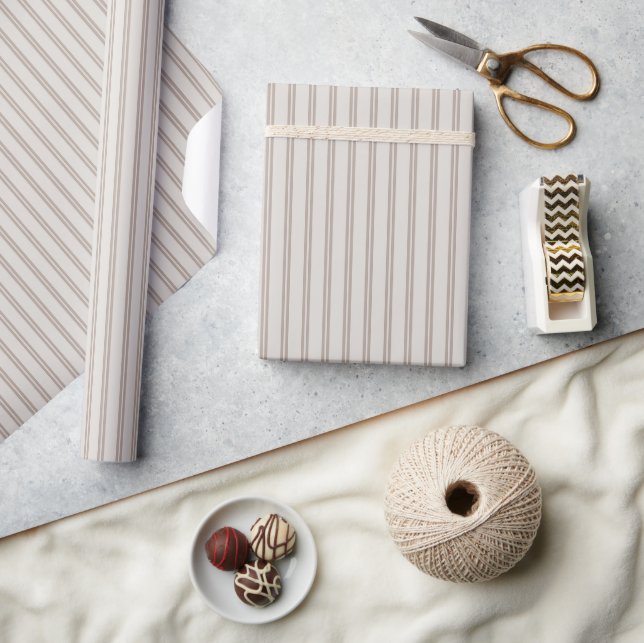 Papier Cadeau Rayures Doubles Crème Marron (Artisanat)
