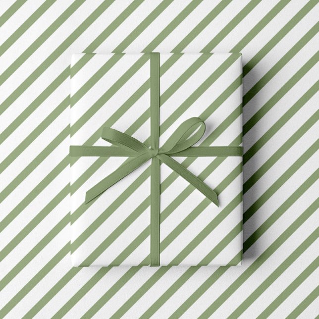 Papier Cadeau Rayures élégantes vert sauge (Sage Green White Stripes Pattern Wrapping Paper)