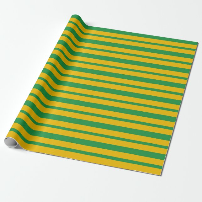 Papier Cadeau Rayures épaisses et minces de vert et d'or (Déroulé)