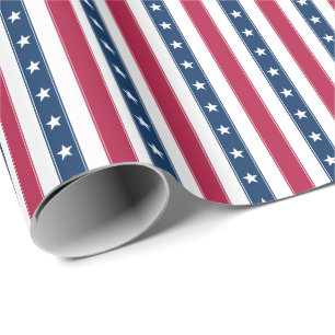 Papier Cadeau Rayures et Étoiles Patriotiques (petite échelle ve