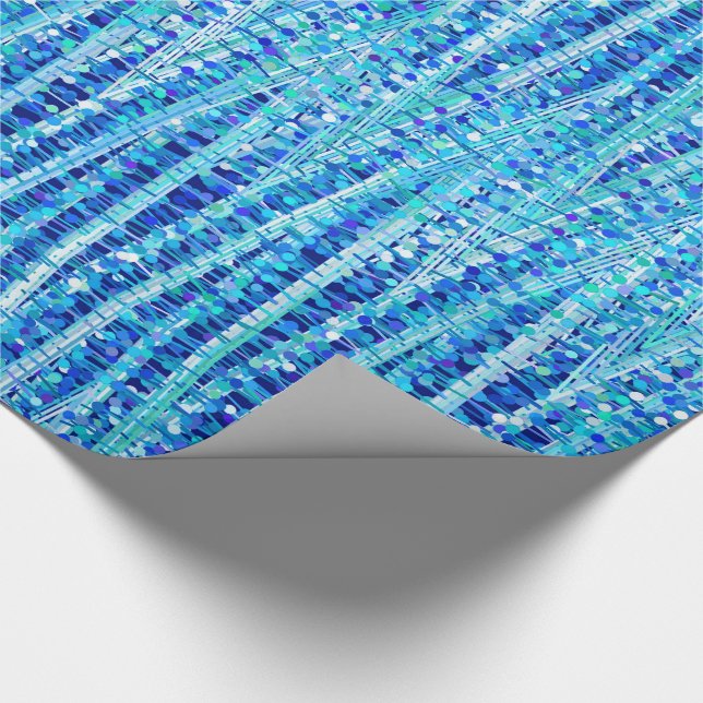 Papier Cadeau Rayures et pointes satinées Abstraites, Bleu de co (Coin)