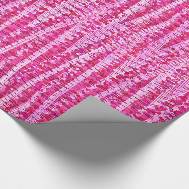 Papier Cadeau Rayures et points satinés Abstraits, rose Fuchsia (Coin)