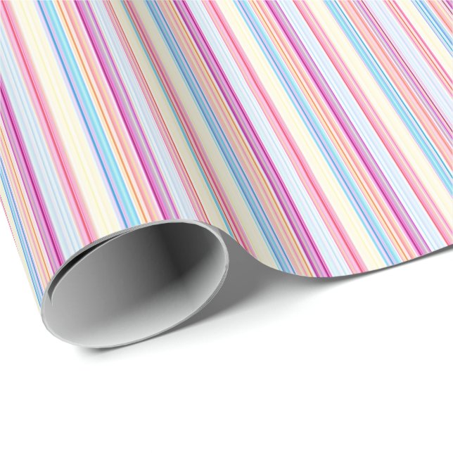 Papier Cadeau Rayures fines rose pastel (Coin rond)