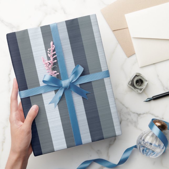 Papier Cadeau Rayures Gris Marine  (Cadeaux)