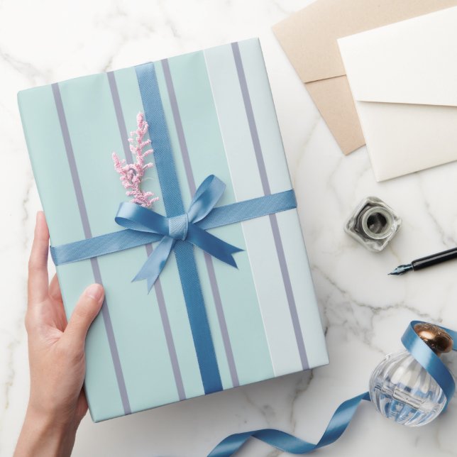 Papier Cadeau Rayures grises bleues sarcelle modernes simples (Cadeaux)