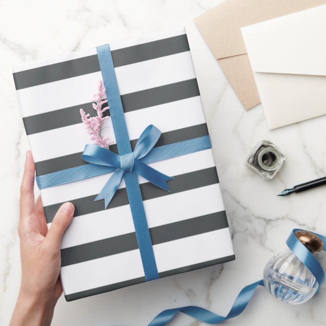 Papier Cadeau Rayures grises et blanches (Cadeaux)