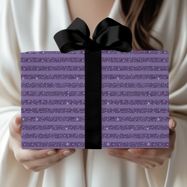 Papier Cadeau Rayures horizontales de style pailleté prune fumé (Créateur téléchargé)