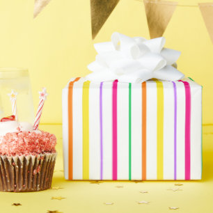 Papier Cadeau Rayures Jaune Orange Vert Rose Tropical