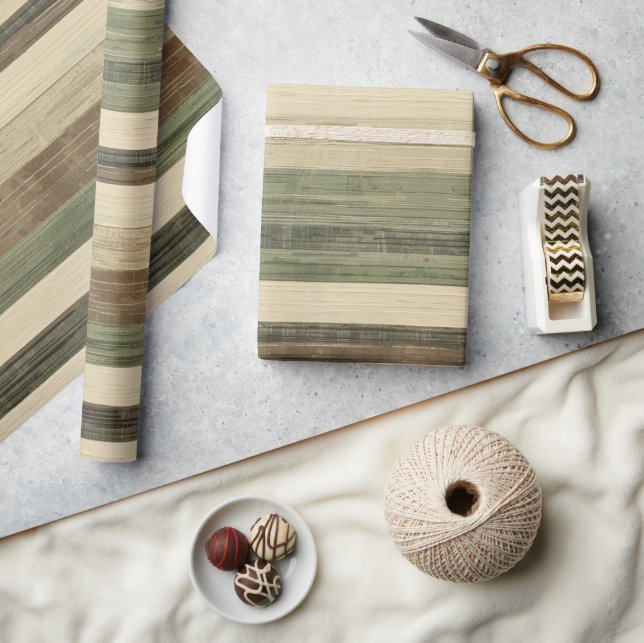 Papier Cadeau Rayures marron et vert rustique (Artisanat)