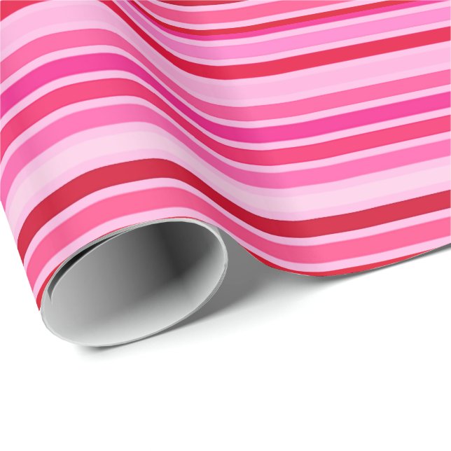 Papier Cadeau Rayures mélangées, Fuchsia, Marron et Rose  (Coin rond)