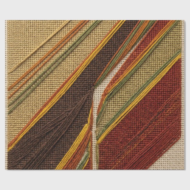 Papier cadeau rayures moutarde orange brûlé abstra (Plat)