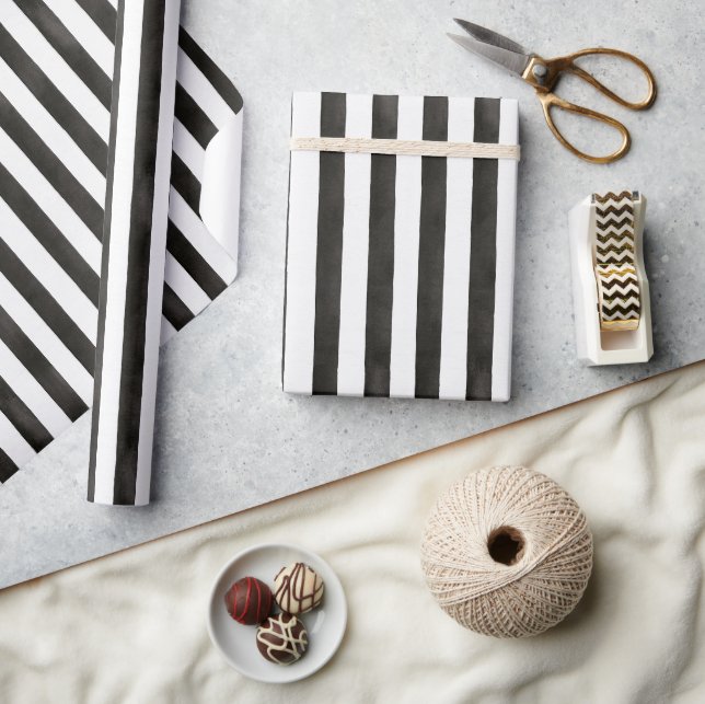 Papier Cadeau Rayures Noir et Blanc Anniversaire (Artisanat)