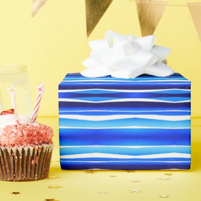 Papier Cadeau Rayures peintes en noir et bleu (Fête d'anniversaire)