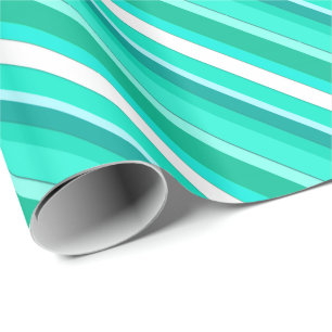 Papier Cadeau Rayures posées de sucrerie - turquoise et blanc