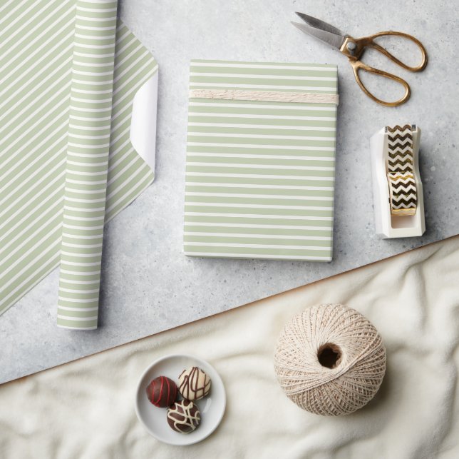 Papier Cadeau Rayures raffinées de début d'automne | Olive doux  (Artisanat)