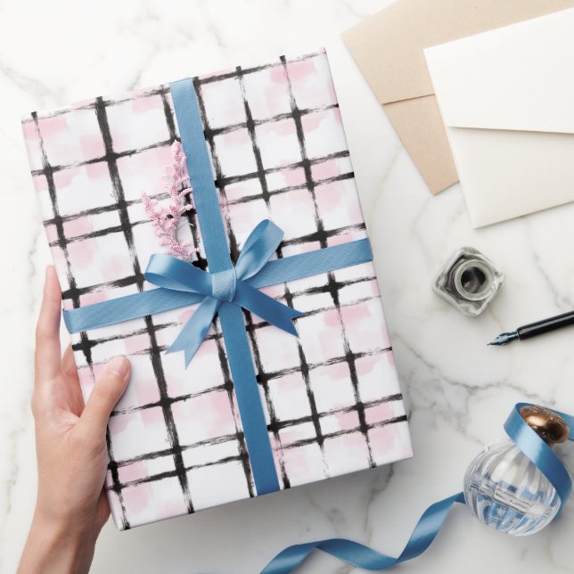 Papier Cadeau Rayures Rose Blanc Noir (Cadeaux)