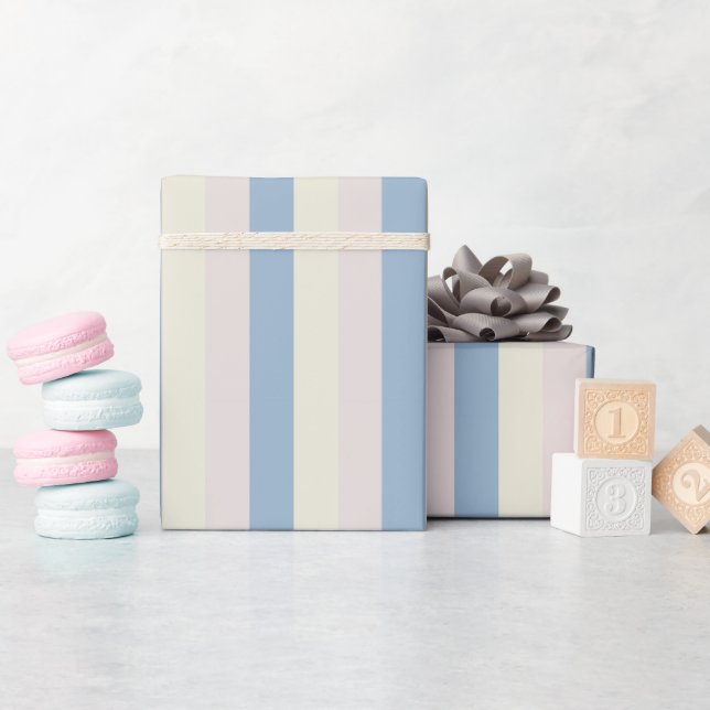 Papier Cadeau Rayures rose / bleu / jaune (Baby Shower)