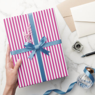 Papier Cadeau Rayures Rose Magenta et Blanc