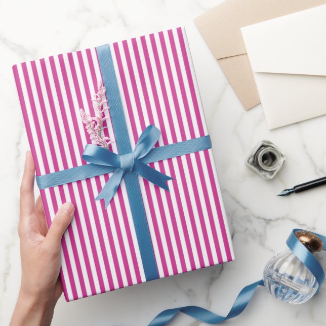 Papier Cadeau Rayures Rose Magenta et Blanc (Cadeaux)