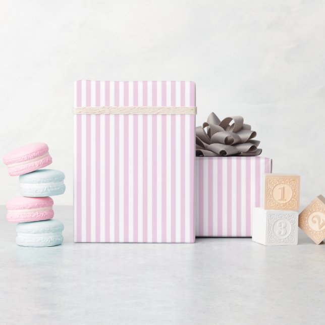Papier Cadeau Rayures Rose Pâle et Blanc (Baby Shower)