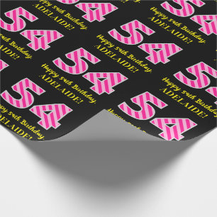 Papier Cadeau Rayures roses amusantes "54"; Joyueux 54e annivers