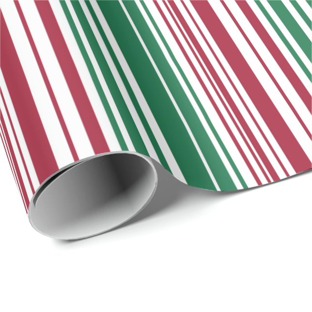 Papier Cadeau Rayures rouges et vertes  (Coin rond)