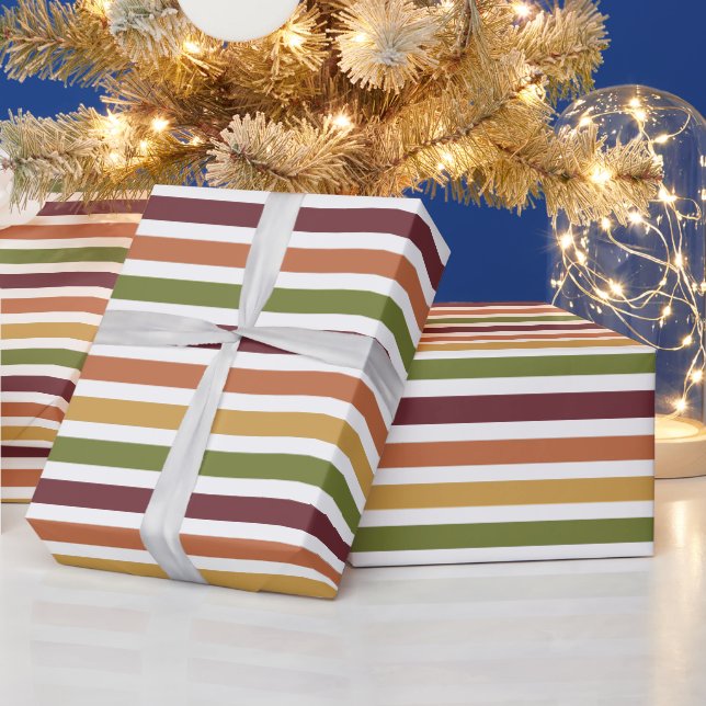 Papier Cadeau Rayures simples rustiques d'automne  (Vacances)
