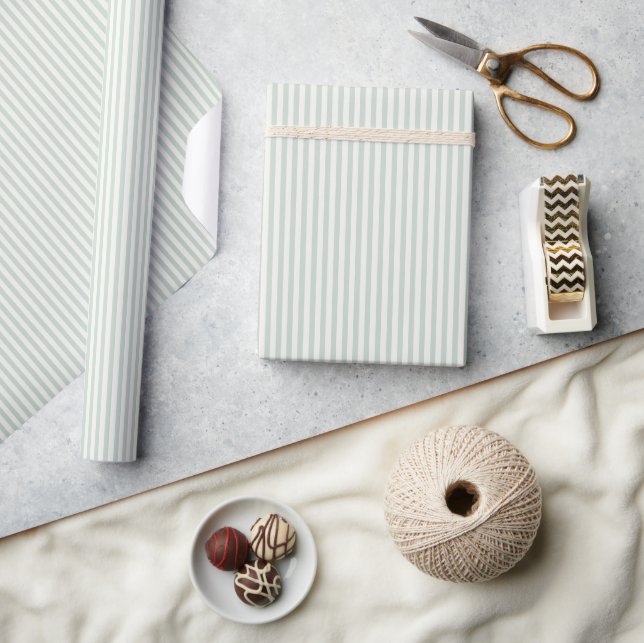 Papier Cadeau Rayures Simples - Sauge Éteinte (Artisanat)