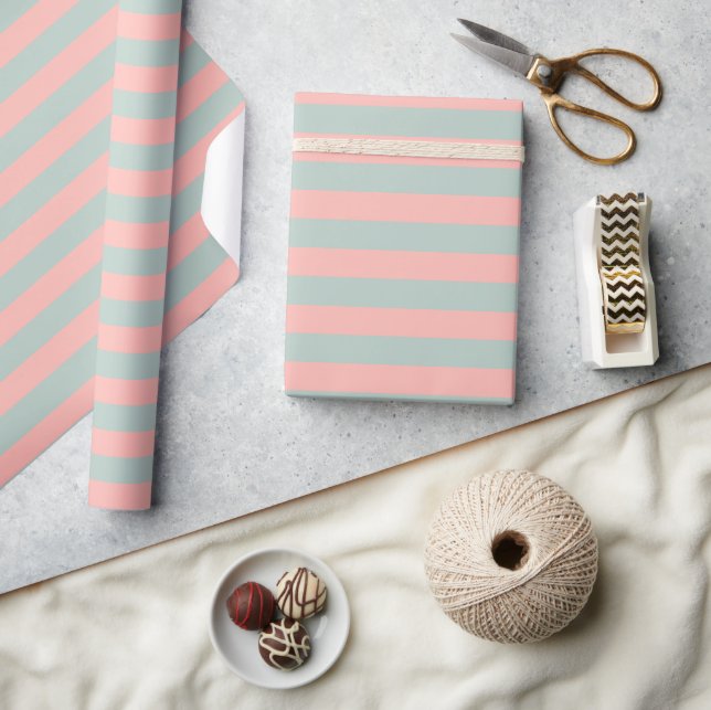 Papier Cadeau Rayures Tons Pastel De Couleurs Pêche Et Sarcelle  (Artisanat)