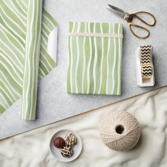 Papier Cadeau Rayures vert lime ondulées crème (Artisanat)