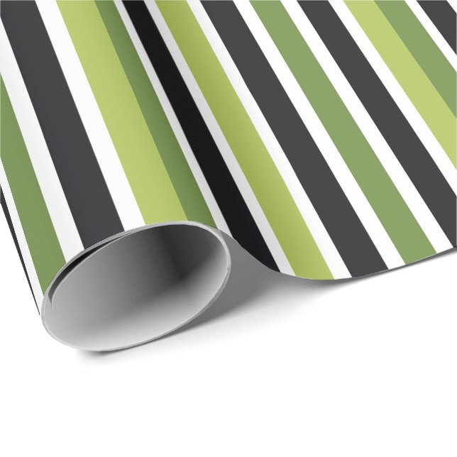 Papier Cadeau Rayures Vert Noir (Coin rond)