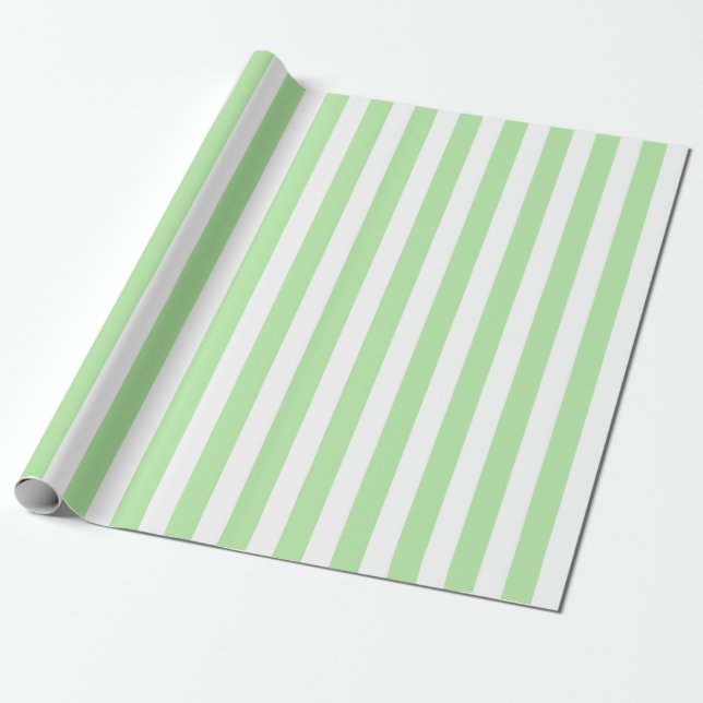 Papier Cadeau Rayures vertes et blanches molles verticales (Déroulé)