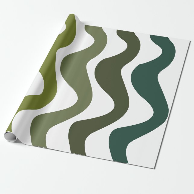 Papier Cadeau Rayures Vertes Ondulées (Déroulé)