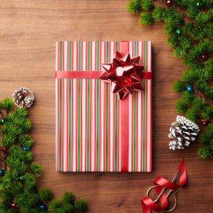Papier Cadeau Rayures Vertes Rouges Noël