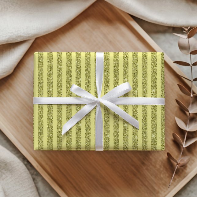 Papier Cadeau Rayures verticales de style pailleté jaune vif (Créateur téléchargé)
