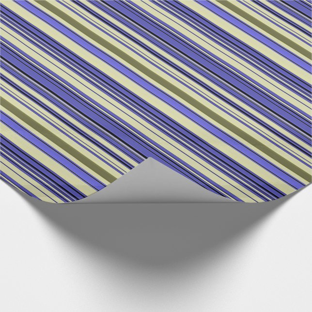 Papier Cadeau Rayures - Violet Bleu Jaune Vert (Coin)