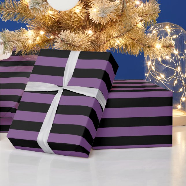 Papier Cadeau Rayures violettes et noires (Vacances)