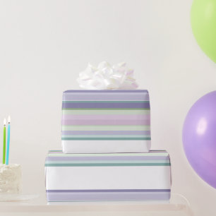 Papier Cadeau Rayures violettes, Neptune, vert de mer et lavande
