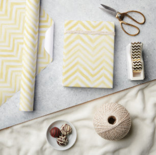 Papier Cadeau Rayures Zigzag Jaune Blanc Anniversaire