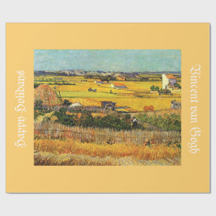 Papier Cadeau Récolte à La Crau, avec Montmajour dans le Backgro