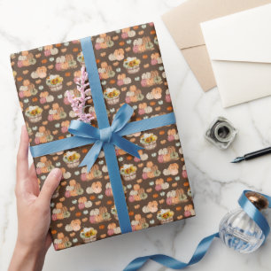 Papier Cadeau Récolte Citrouille rustique sur Brown foncé