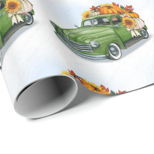 Papier Cadeau Récolte d'automne dans un camion vert