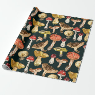 Papier Cadeau Récolte de champignons sauvages de forêt à l'aquar