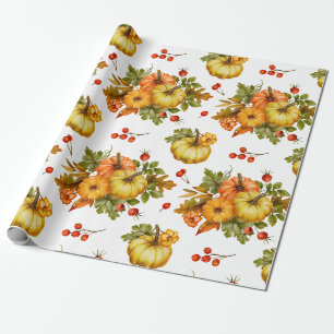 Papier Cadeau Récolte de citrouilles d'automne, baies rouges et 