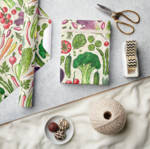Papier Cadeau Récolte de légumes et d'herbes sur le blanc